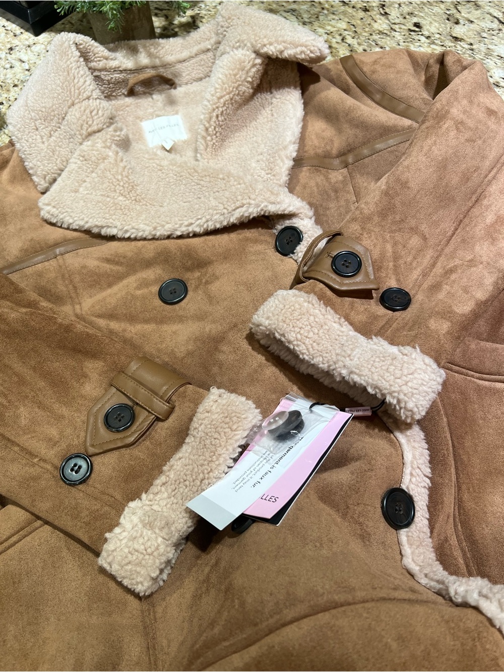 Anthropologie Avec Les Filles Brown Faux Shearling Trim Trench Coat Medium - Picture 4 of 12